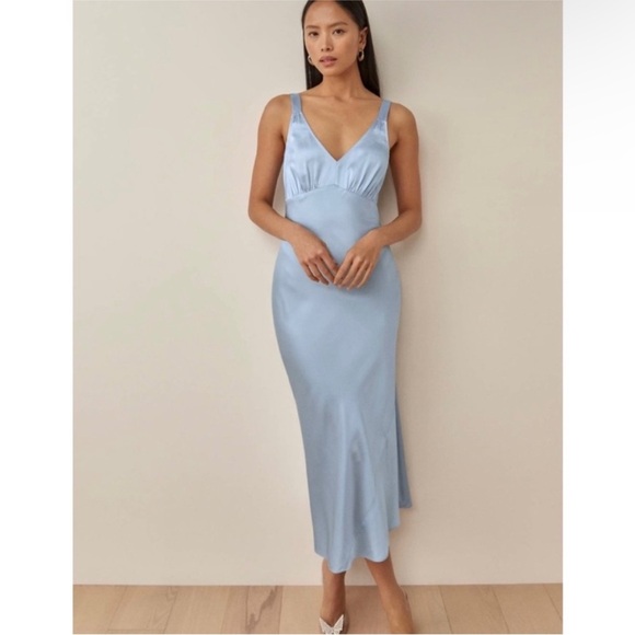 Reformation 100% silk light blue dress NEW - Picture 1 of 9